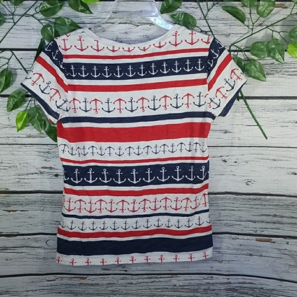Banana Republic sailor anchor boat red white blue scoop shirt sz Small Petite - Picture 5 of 6